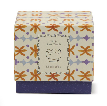 TULIP GLASS ORANGE W/PRINTED BOX-GARDEN & GROVE