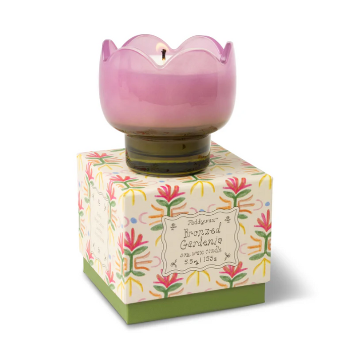 TULIP GLASS PURPLE W/ PRINTED BOX- BRONZED GARDENIA