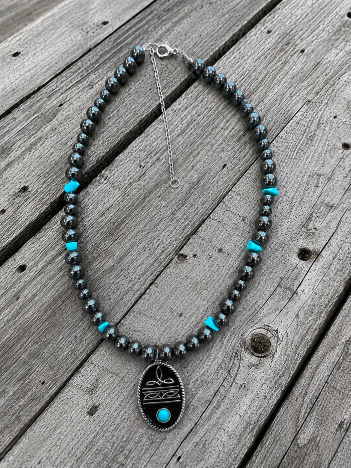 Turquoise Boot Stitch Necklace