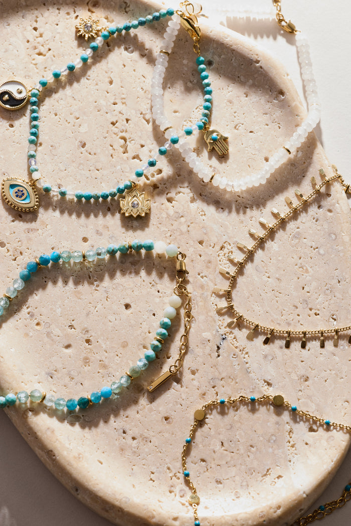 Turquoise Enameled Chain Coin Station Anklet