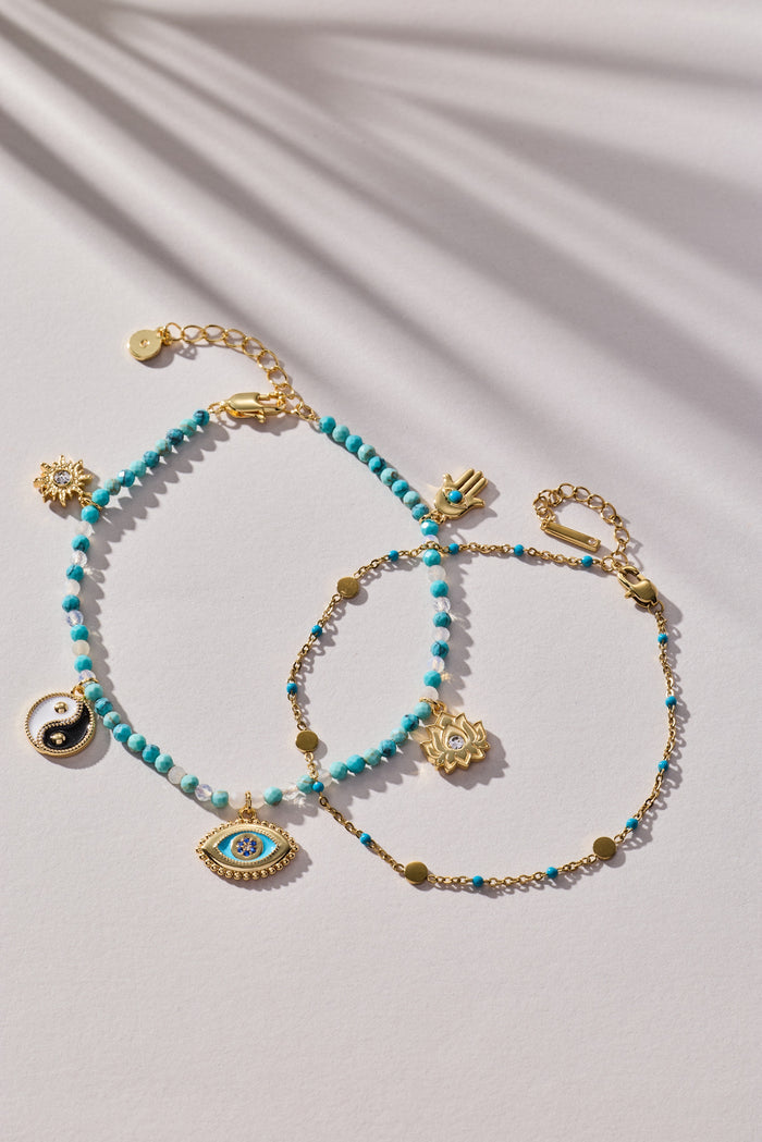Turquoise Enameled Chain Coin Station Anklet