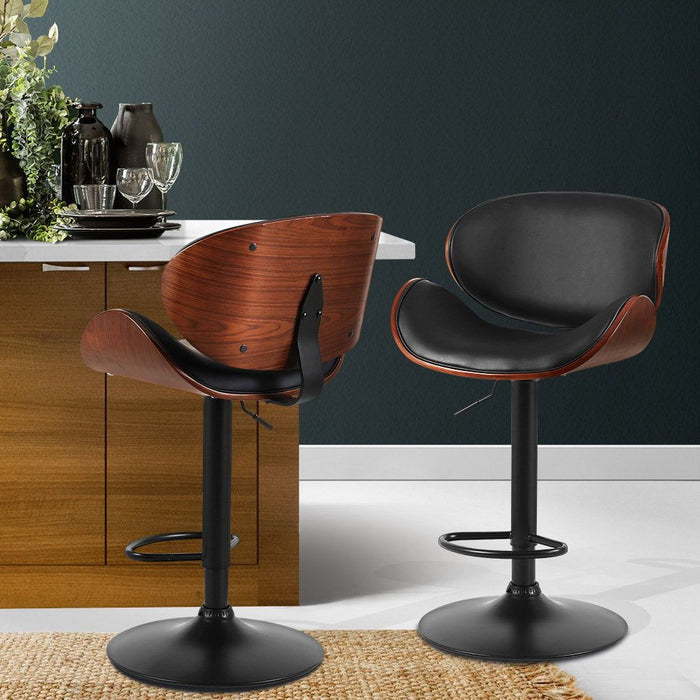 Two Artiss Bar Stools Kitchen Leather Barstools Swivel Gas Lift Chairs Black -Home Living Store - -