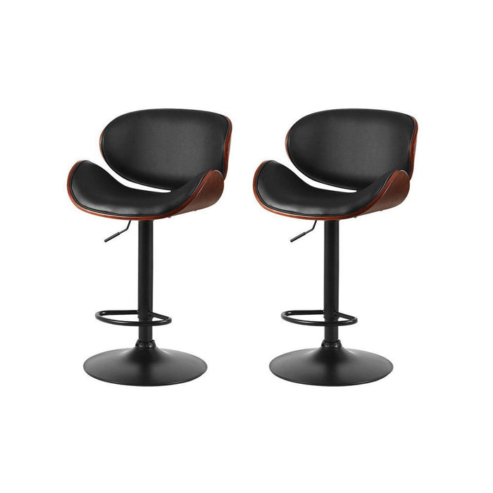 Two Artiss Bar Stools Kitchen Leather Barstools Swivel Gas Lift Chairs Black -Home Living Store - -
