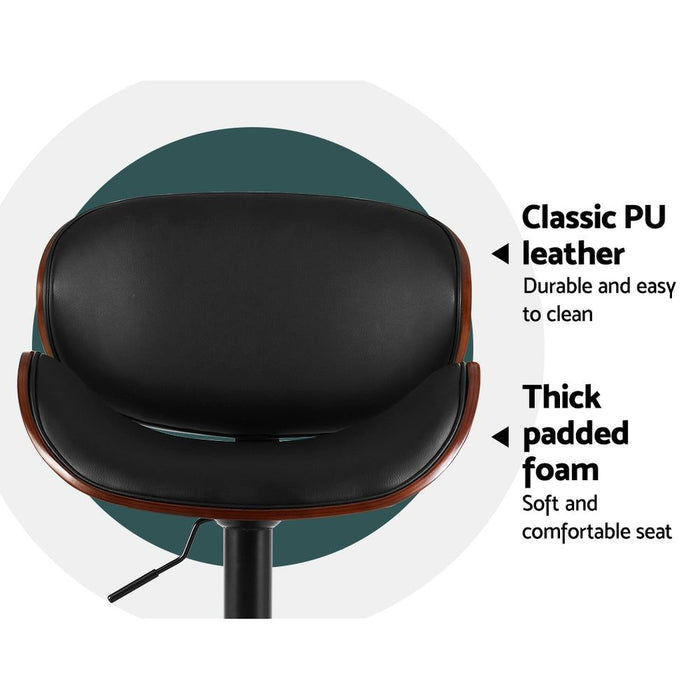 Two Artiss Bar Stools Kitchen Leather Barstools Swivel Gas Lift Chairs Black -Home Living Store - -