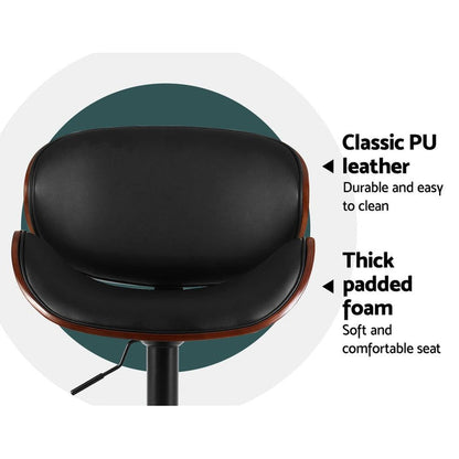 Two Artiss Bar Stools Kitchen Leather Barstools Swivel Gas Lift Chairs Black -Home Living Store - -