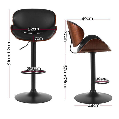 Two Artiss Bar Stools Kitchen Leather Barstools Swivel Gas Lift Chairs Black -Home Living Store - -
