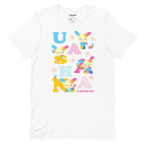 U*SA*HA*NA Scattered Letters Tee Apparel Printful White XS