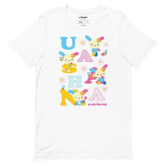 U*SA*HA*NA Scattered Letters Tee Apparel Printful White XS