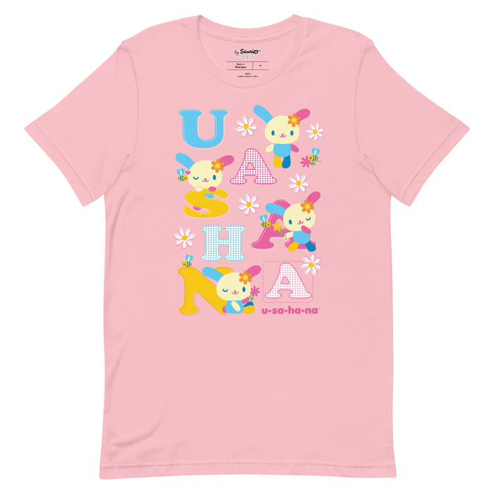 U*SA*HA*NA Scattered Letters Tee Apparel Printful Pink S