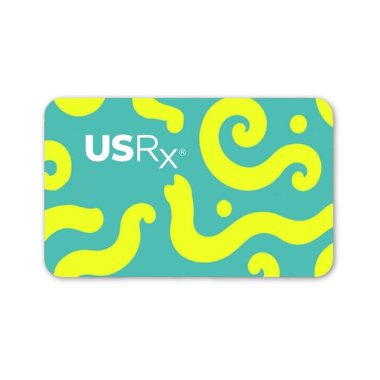 Colorful USRx Gift Card on a white background