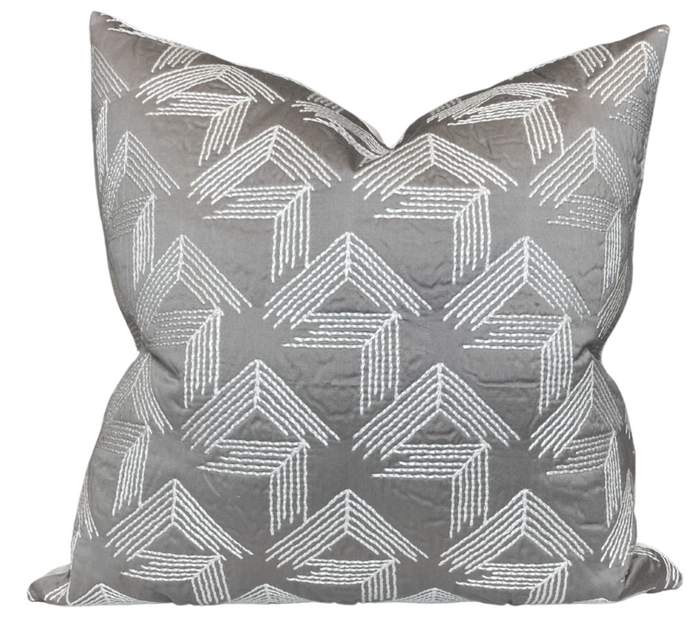V Step Pillow Cover in Pale Grey, Schumacher Textiles
