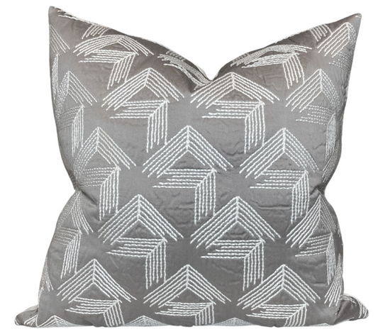 V Step Pillow Cover in Pale Grey, Schumacher Textiles