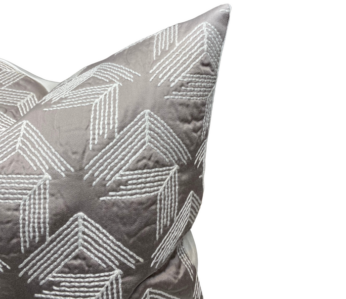V Step Pillow Cover in Pale Grey, Schumacher Textiles