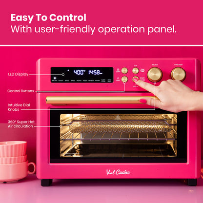 VAL CUCINA Pink 10-in-1 Retro Air Fryer Toaster Oven