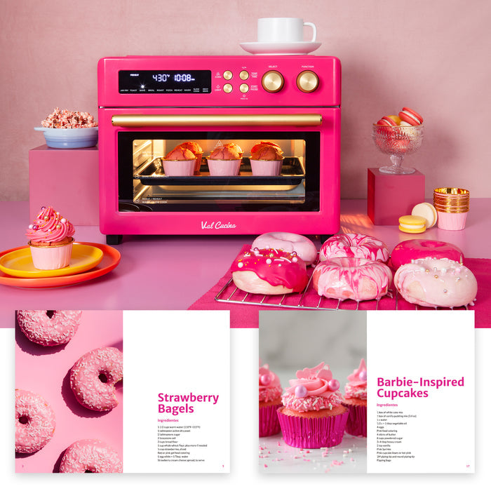 VAL CUCINA Pink 10-in-1 Retro Air Fryer Toaster Oven