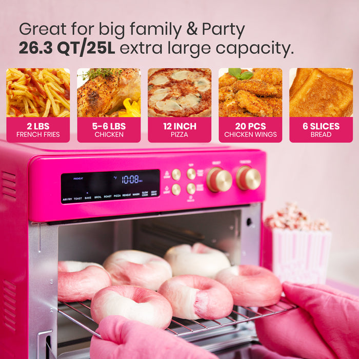 VAL CUCINA Pink 10-in-1 Retro Air Fryer Toaster Oven