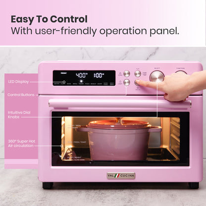 VAL CUCINA Roma 10-in-1 Retro Pink Air Fryer Toaster Oven