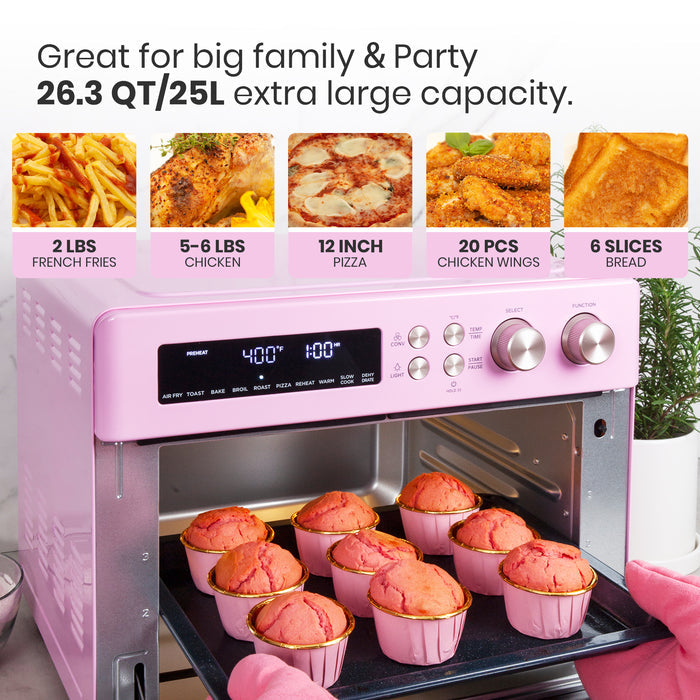 VAL CUCINA Roma 10-in-1 Retro Pink Air Fryer Toaster Oven