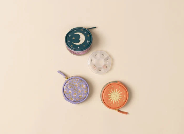 VEGAN LEATHER PILL CASE-TEAL MOON
