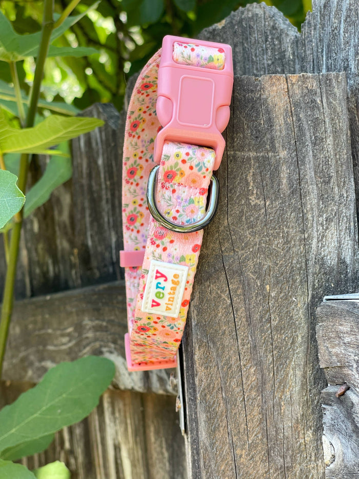 Very Vintage Designs - Garden Party - Pink Floral Flowers Recycled Collar & Leash - Dog.Dog.Cat.