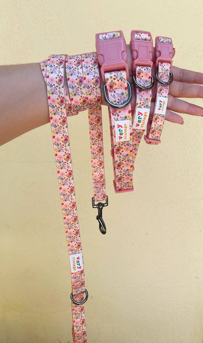 Very Vintage Designs - Garden Party - Pink Floral Flowers Recycled Collar & Leash - Dog.Dog.Cat.