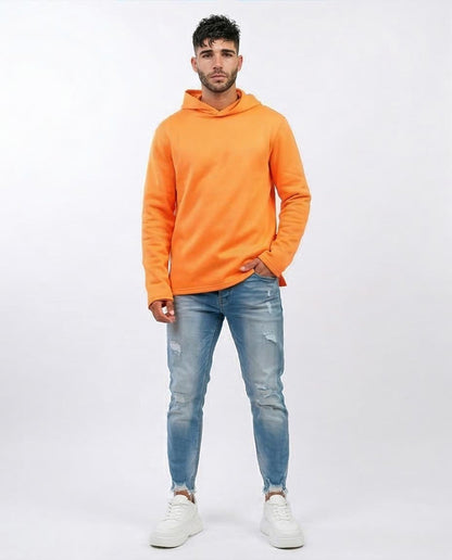 Vibrant Tangerine Side-Slit Relaxed Hoodie - O202346