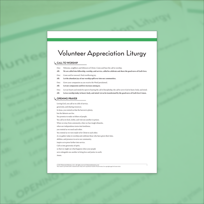 Volunteer Appreciation Worship Liturgy