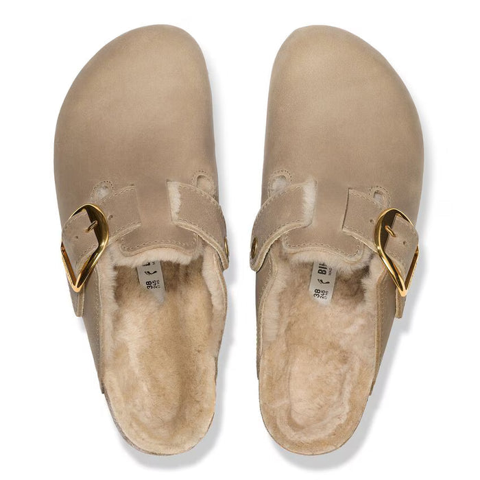 W Boston Big Buckle Shearling Oiled Leather Tobacco