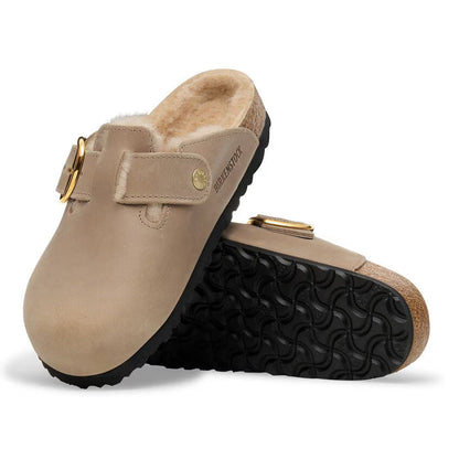 W Boston Big Buckle Shearling Oiled Leather Tobacco