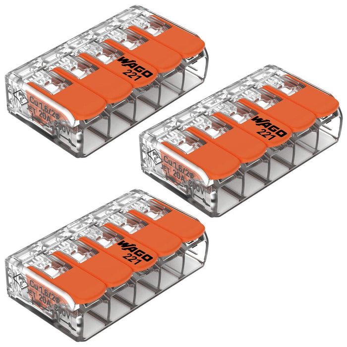 WAGO 221-415 32A 5-Way Lever Connectors - Pack of 3 by Wago - The Pi Hut