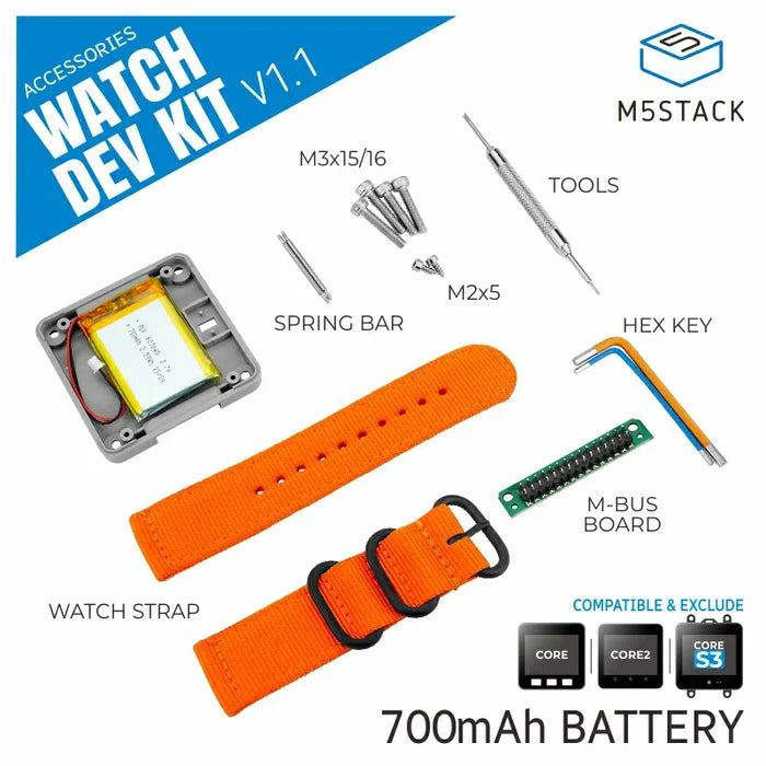 Watch Development Kit w/ Orange Strap (Excluding Core) v1.1 - m5stack-store