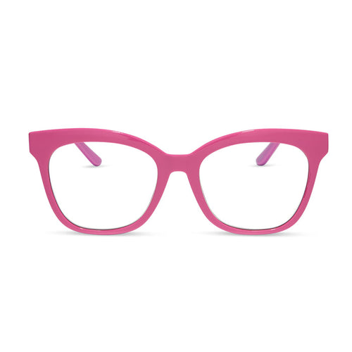 diff eyewear featuring the willa square prescription glasses with a bubble gum pink acetate frame front view