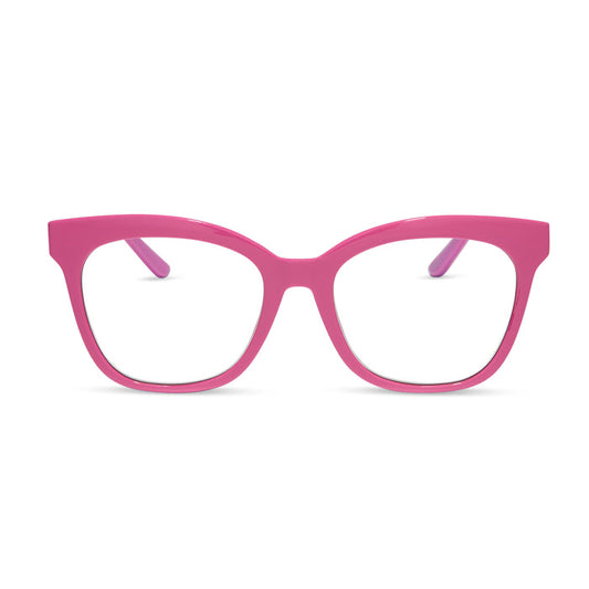 diff eyewear featuring the willa square prescription glasses with a bubble gum pink acetate frame front view