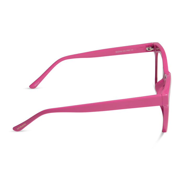 diff eyewear featuring the willa square prescription glasses with a bubble gum pink acetate frame side view