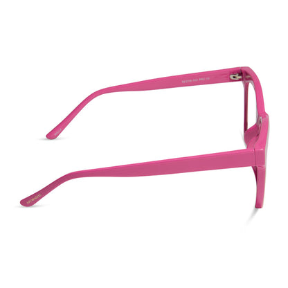 diff eyewear featuring the willa square prescription glasses with a bubble gum pink acetate frame side view
