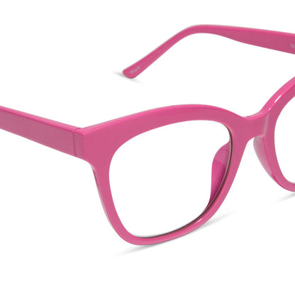 diff eyewear featuring the willa square prescription glasses with a bubble gum pink acetate frame detailed view