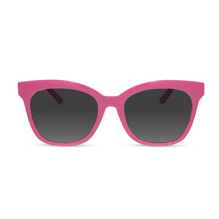 diff eyewear featuring the willa square prescription sunglasses with a bubble gum pink acetate frame front view