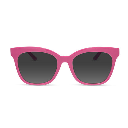 diff eyewear featuring the willa square prescription sunglasses with a bubble gum pink acetate frame front view