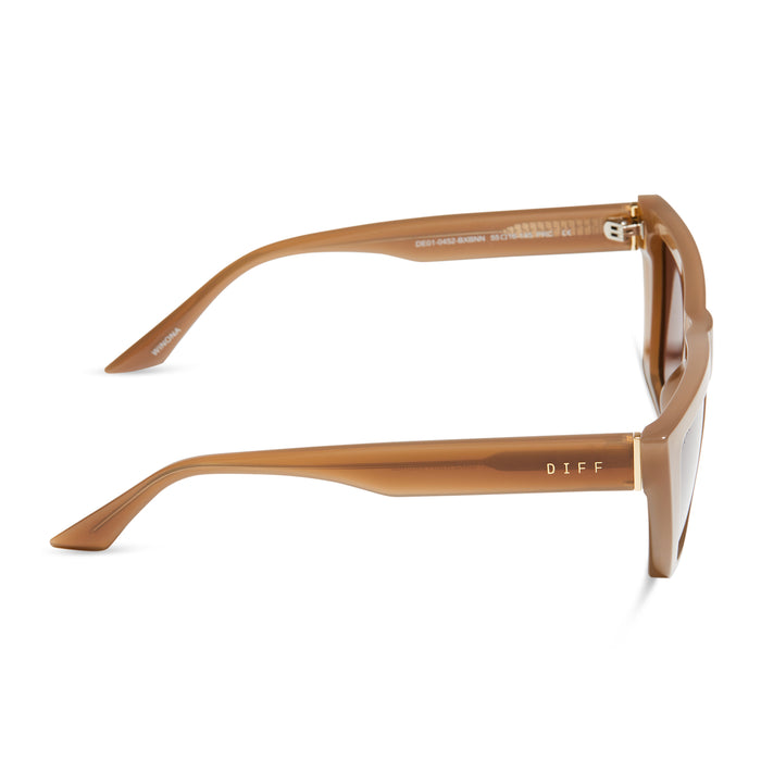 diff eyewear winona cat eye sunglasses with a milky light brown frame and brown lenses side view