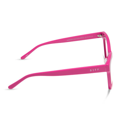 diff eyewear featuring the winston cat eye glasses with a bright pink frame side view