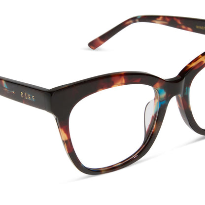 diff eyewear featuring the winston square prescription glasses with a confetti tortoise frame detailed view