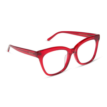 diff eyewear featuring the winston square prescription glasses with a red hot summer frame angled view