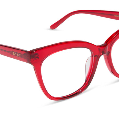diff eyewear featuring the winston square prescription glasses with a red hot summer frame detailed view