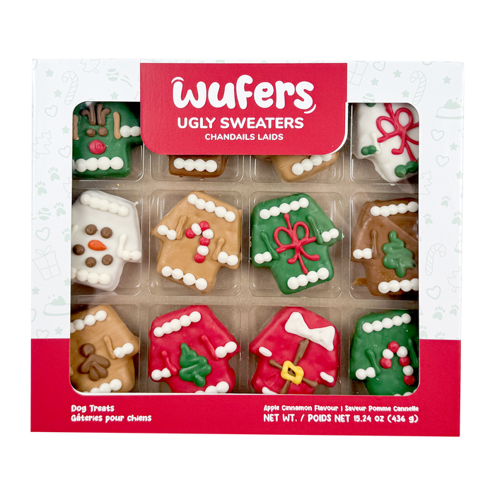 Wufers 12-Day Advent for Dogs | Giftable Ugly Sweater Cookie Box (12pk)