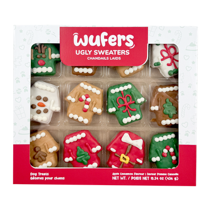 Wufers 12-Day Advent for Dogs | Giftable Ugly Sweater Cookie Box (12pk)