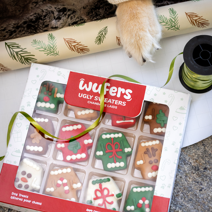 Wufers 12-Day Advent for Dogs | Giftable Ugly Sweater Cookie Box (12pk)