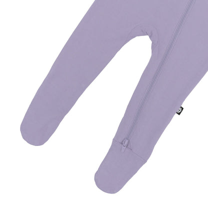 Bottom zipper on the Zippered Footie in Taro